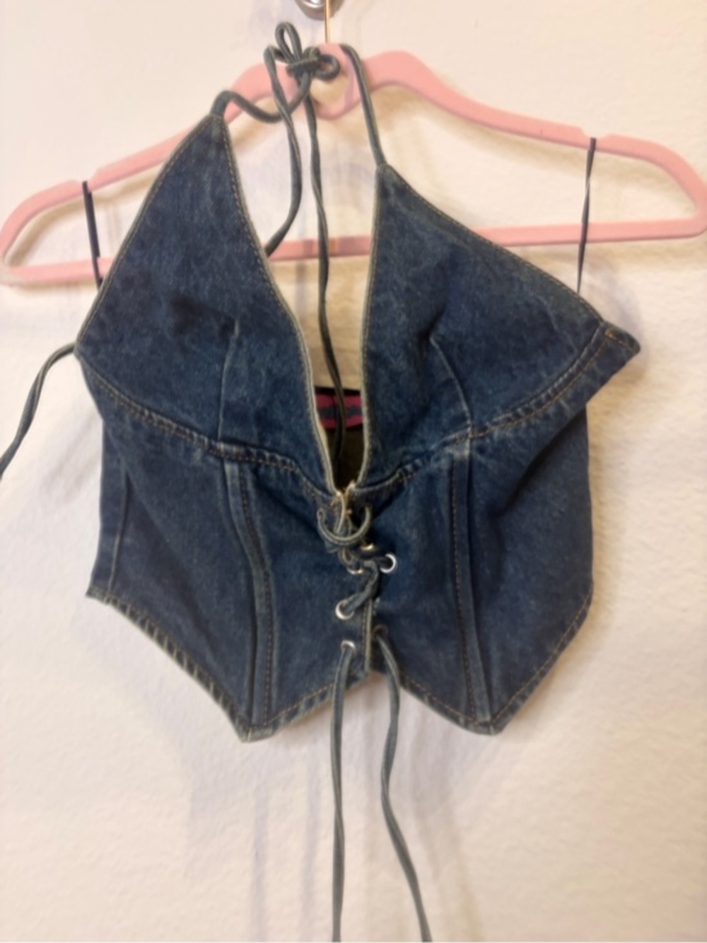 Denim Lace-Up Corset Top - Dark Blue